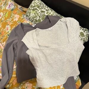 Garage Gray Fitted Crop Blouse